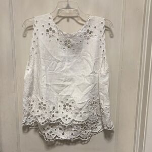 Madewell Floral Embroidered White Eyelet Linen High Low Tank Top Brand New Large